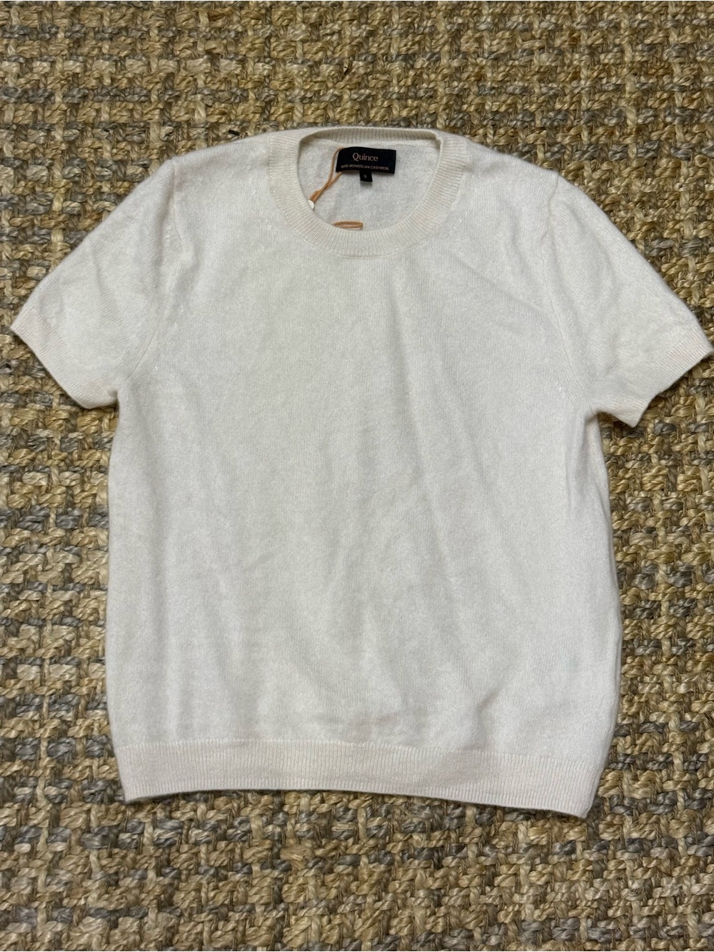 Quince 100% Cashmere Short Sleeve Cream Top - Picture 3 of 7